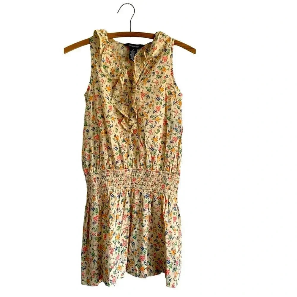 Ralph Lauren Floral Print Drop Waist Smocked Dress Girls Size 8